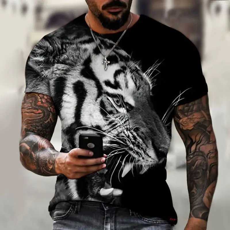 Mens T-shirt Tiger 3D Printed Casual Harajuku Short Sleeve O Neck Pullover Sport Streetwear Outdoor Tops Tee Oversized ClothingXJ250117