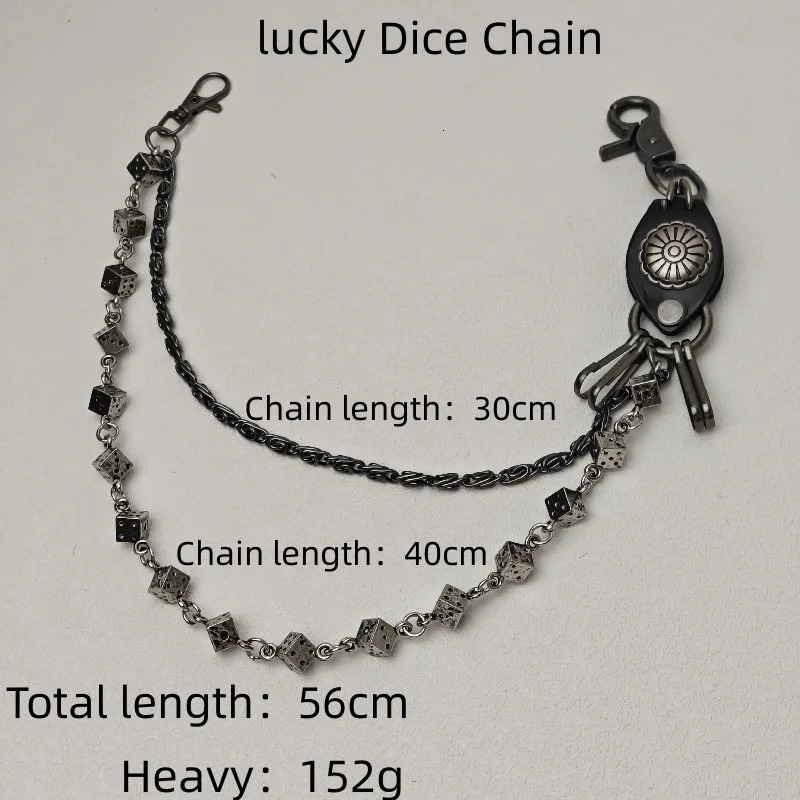 Retro lucky Dice Bilayer Metal Men Chain Pants Ones Waist Hip Hop Punk y2k Accessories Fashion Key Chain 250122