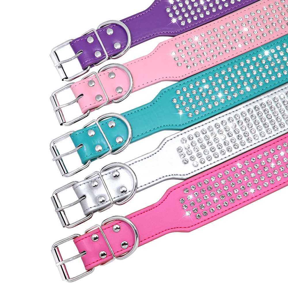 Rhinestone Wide Dog Collar Sparkly Crystal Large Dog Collars Diamonds PU Leather Collars for Small Medium Large Dogs 5cm Width X250129