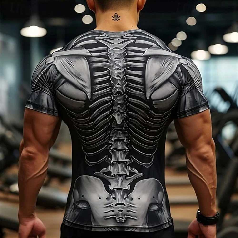 Muscles skull Printing Men Casual Short Sleeve Tees Retro Mens T-Shirt Clothing Tops Oversized Clothes Summer NewXJ250117