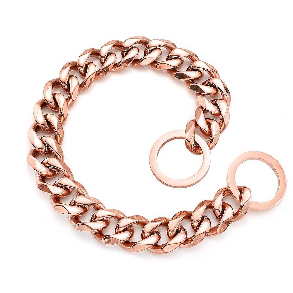 New Arrival Rose Gold Cuban Link Chain Collar Stainless Steel Dog P Chain Walking Trainig for Small Medium Large Dogs 11/15/19mm X250129