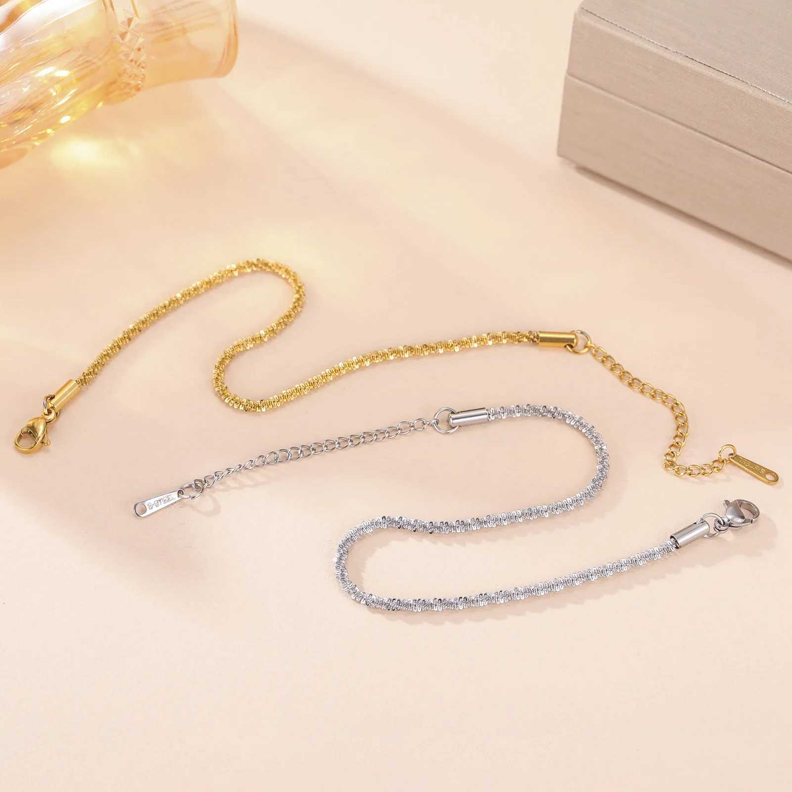 HIPEE Fashion Shiny Basic Chain Bracelet for Wen Girls Stainless Steel Link Chain Adjustable Bracelets Sparkling Twists Bangle X250129