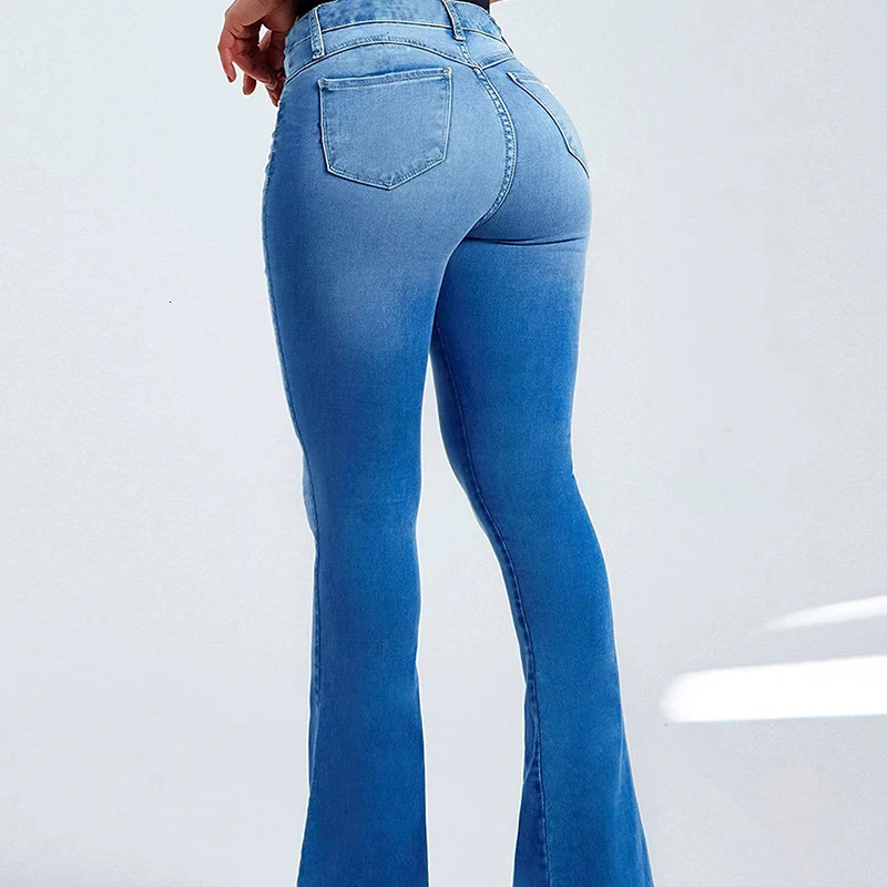 Spring highwaisted slimfit stretch bellbottomed jeans for women 250108