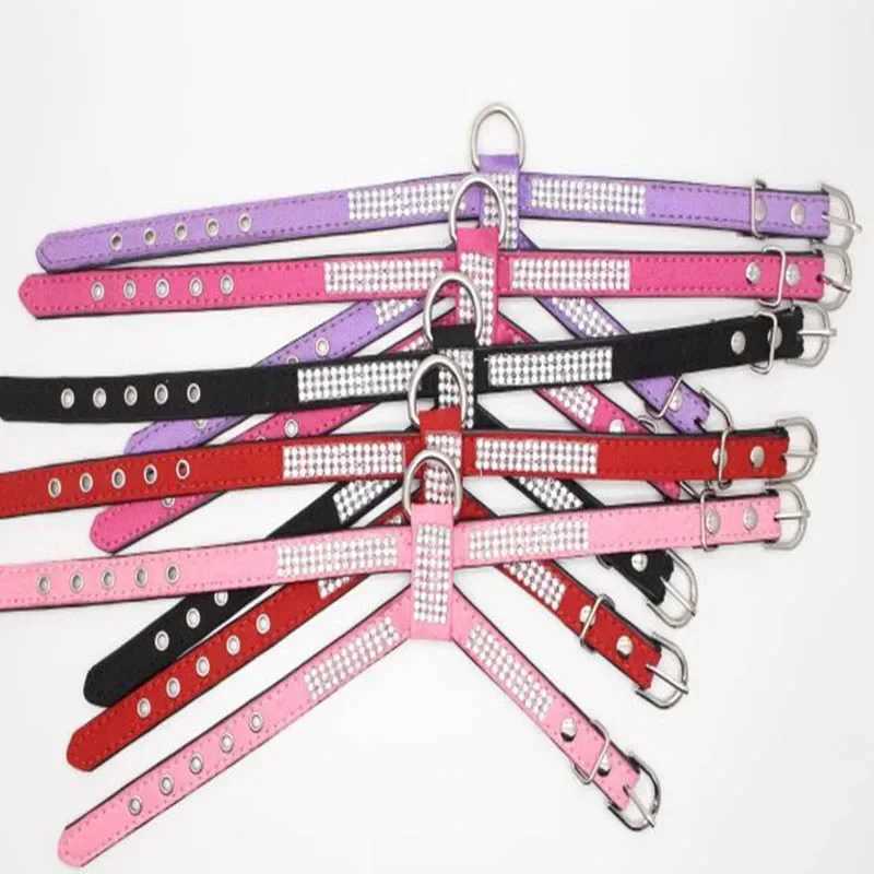 Dog Collar pet chest strap Adjustable Pet Products Necklace Dog Harness Leash Quick Release Bling K-shaped Rhinestone PU Leather X250129