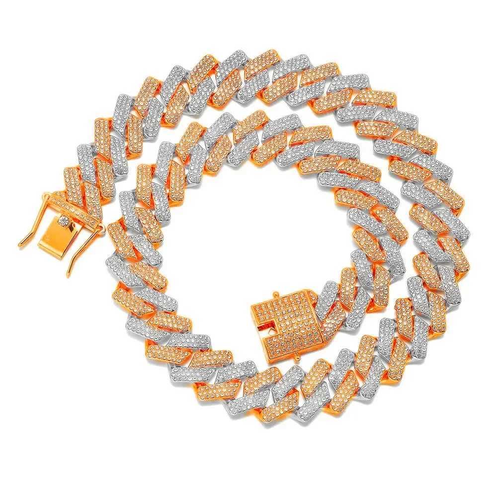 20mm Width Big Solid Metal Dog Chain Collar Diamond Shiny Cuban Link Necklace Cat Pet Crystal Jewelry 2tone Color X250129
