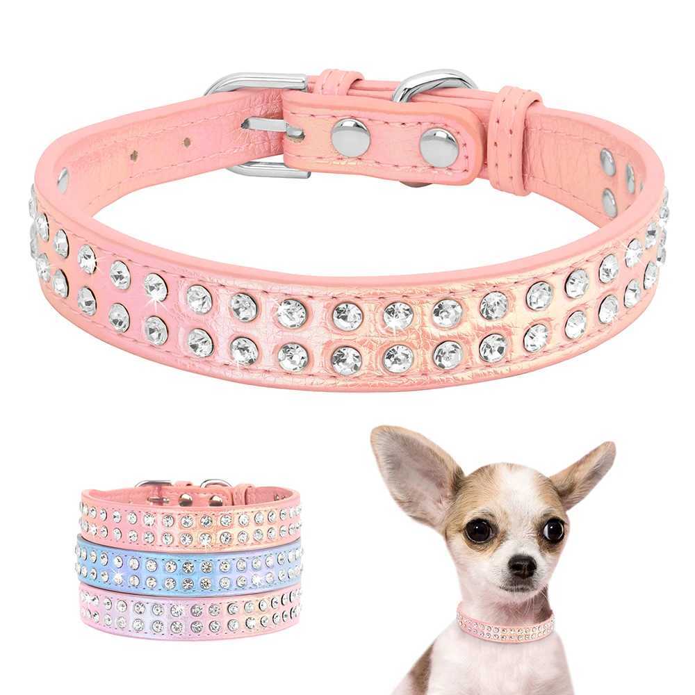 Crystal Small Dog Collar Leather Rhinestone Pet Dogs Collar Padded Puppy Cat Collars Adjustable for Small Dogs Chihuahua X250129
