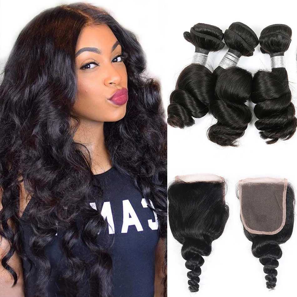 DreamDiana 10A Ombre Human Hair 3 Bundles with Clo T1B/30 Remy 100% Malaysian Hair Loose Weave 3 Bundles with Lace CloXJ250120