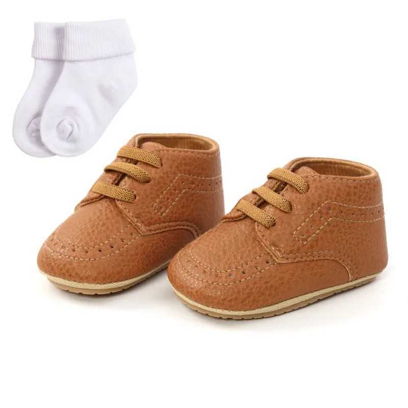 Newborn Infant Toddler Baby PU Lace-up shoes Soft Bottom Anti-slip First Walkers Prewalker baby boy girl shoes with socks 0-18M X250129