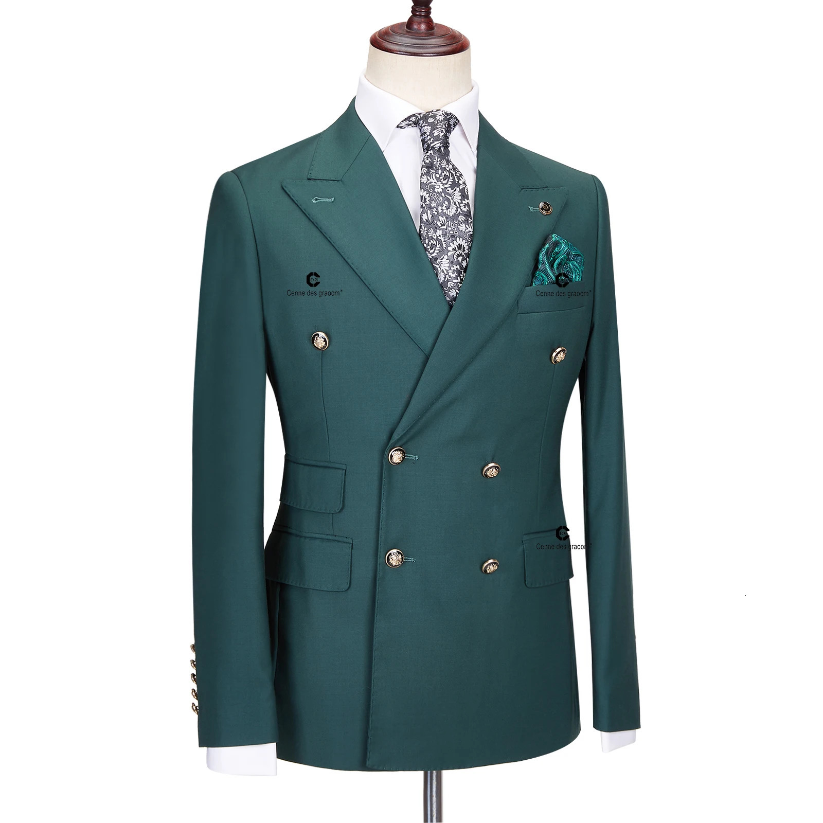 Cenne Des Graoom 2023 Elegant Suits For Men Green Double Breasted 2 Pieces Set Slim Fit High Quality Wedding Party Costume 250122
