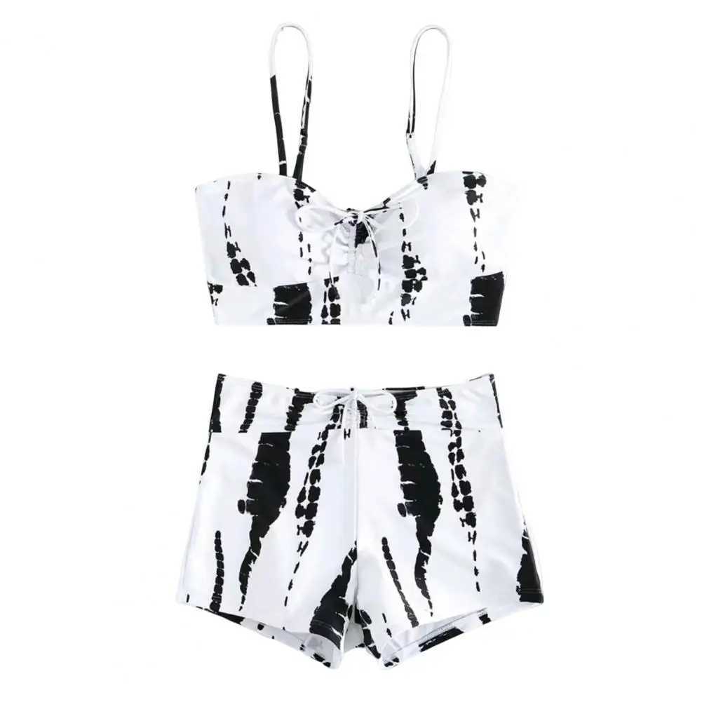 High Waist Swimsuit Stylish Lace-up Bikini Set with Push Up Design High Waist Elastic Band for Women Contrast for BeachwearXJ250120