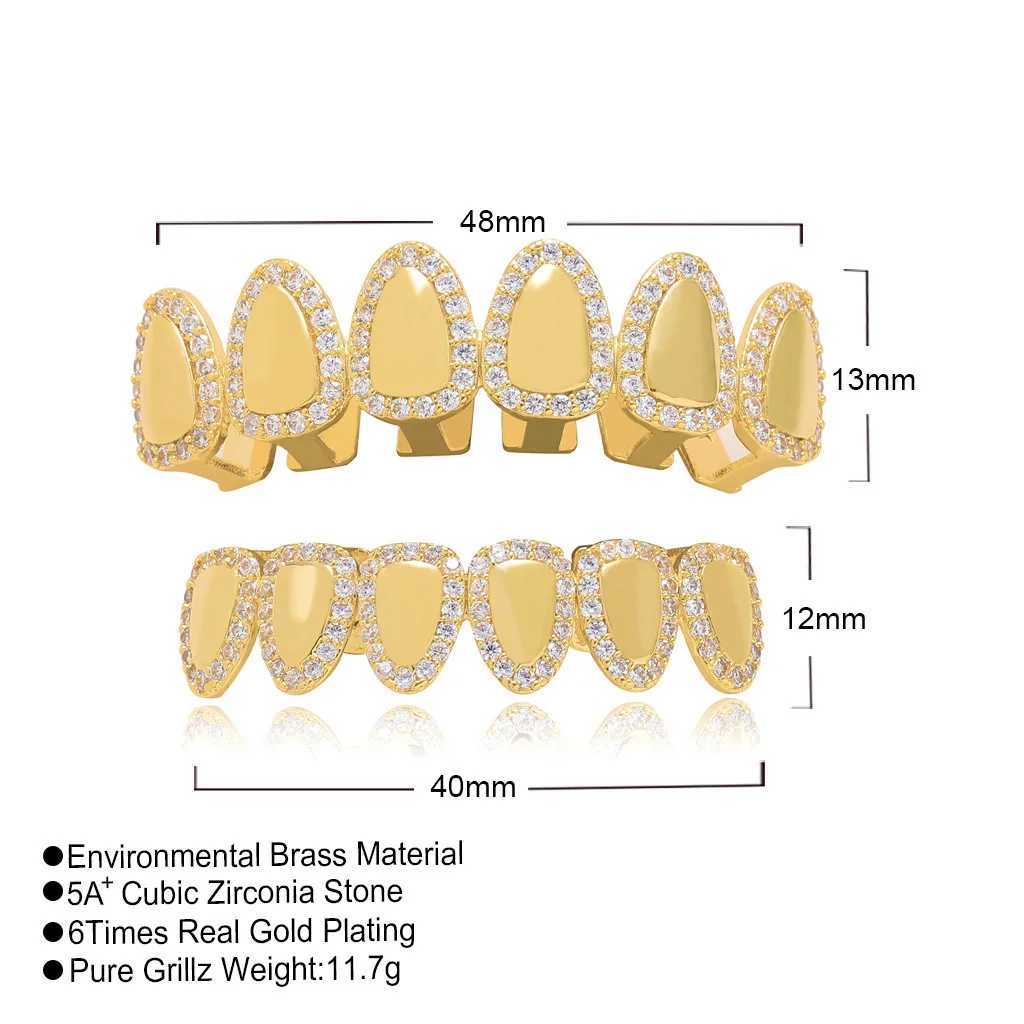 1 Set Hip Hop Iced Out Teeth Grillz Gold Plated Dental Grills Rock Tooth Grillz Caps Crystal Teeth Halloween Vampire ToothXJ250114