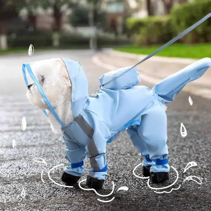 Cute Dog Raincoat Puppy Rain Jacket Full Body Coverage with Hat Reflective Double Layered Waterproof Dog Hooded CloakXJ250121
