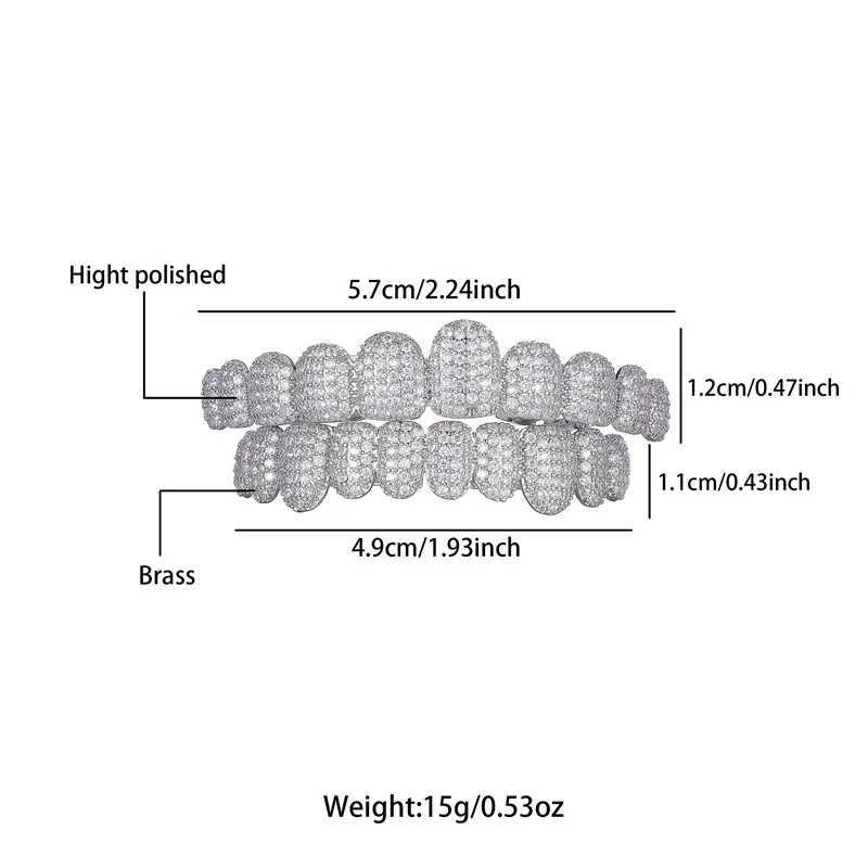 Hip Hop 10 Full CZ Stones Long Teeth Grillz Caps Cubic Zircon Iced Out Micro Pave Top Bottom Charm Grills For Men Women JewelryXJ250114