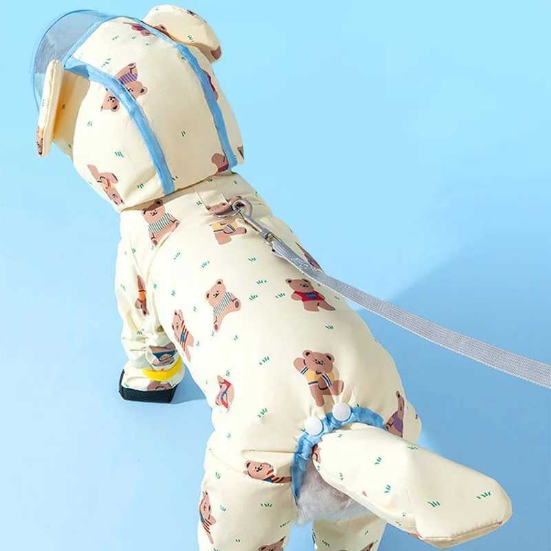 Puppy Waterproof Clothes Full Print Bear Pet Raincoat Four Legs All Inclusive Towing Poncho Teddy Outdoor ClothesXJ250121