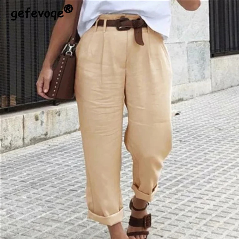 Women Clothes Spring Summer Retro Simple Casual Streetwear Pants Y2K Solid Loose High Waist Straight Trousers Cotton Pantalones 250117