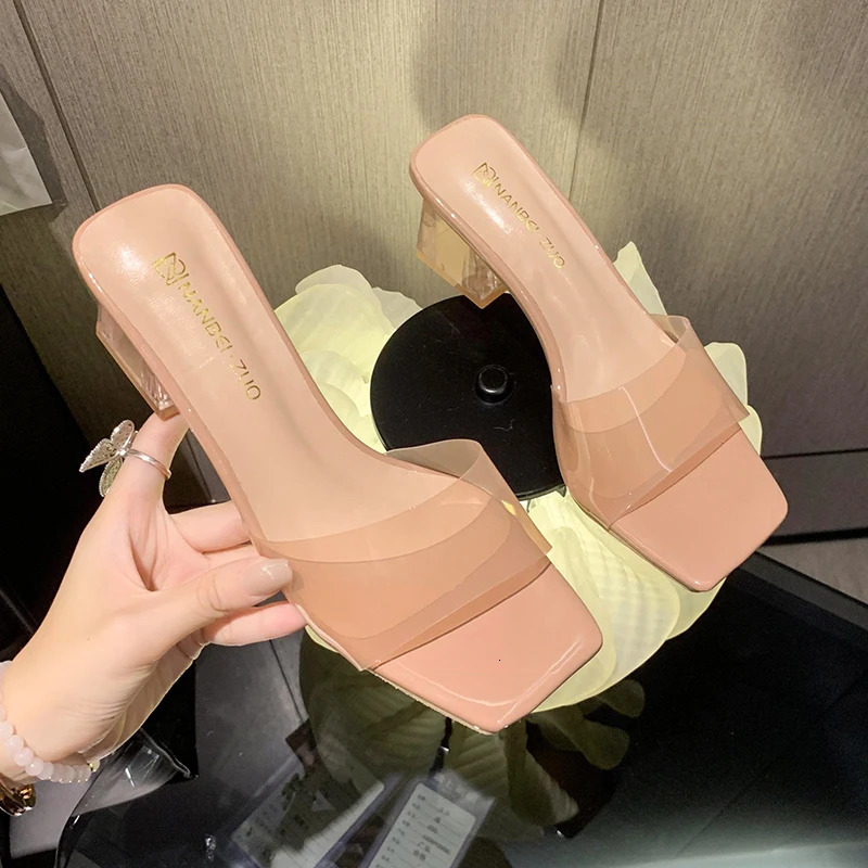 Crystal Clear Transparent Slippers Female Shoes Middle Heels Comfortable Summer Women Shoes Woman Fashion Cool Mules Slides 250113