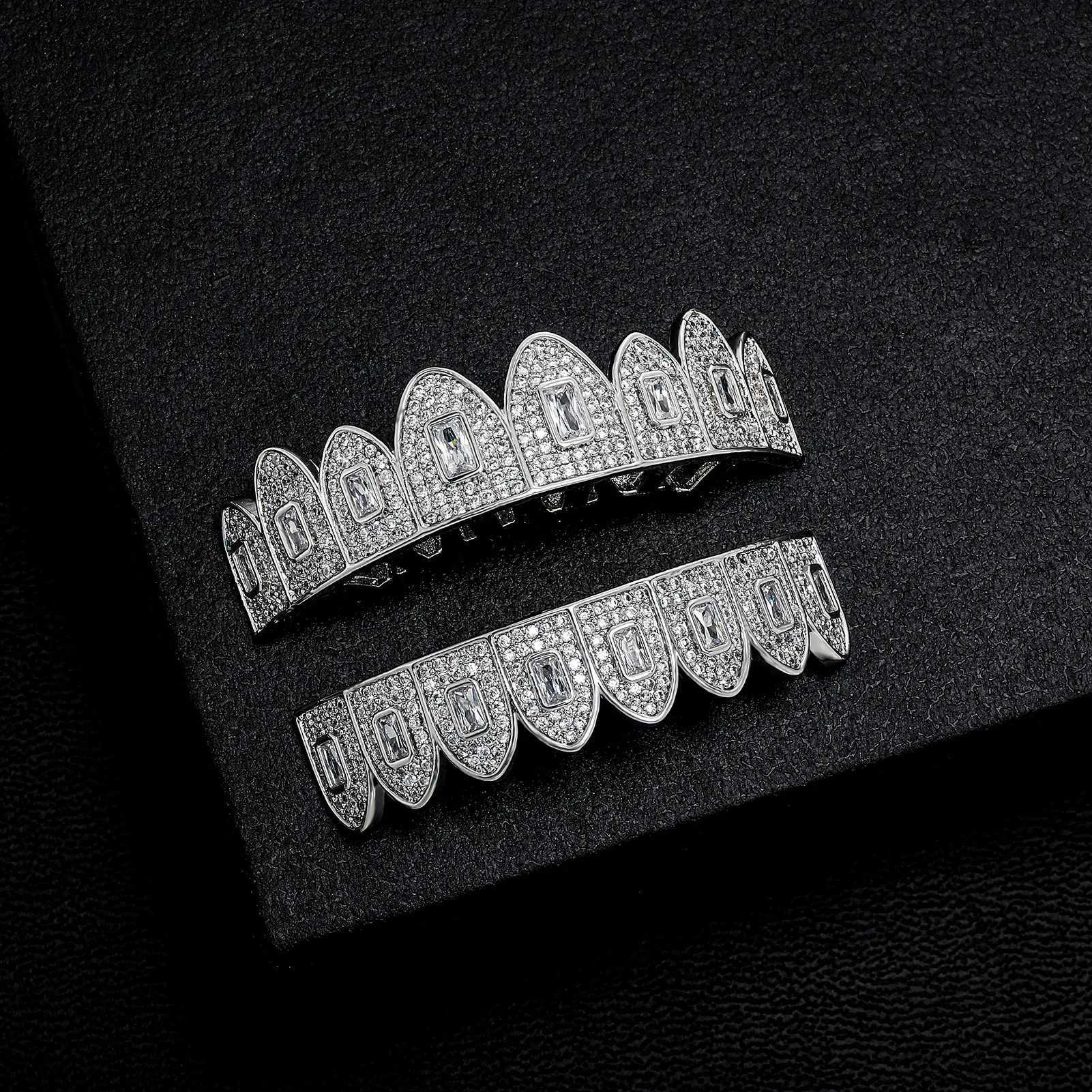 Hip Hop Teeth Grillz Irregular Rhinestones Silver 18K Gold Plated Tooth Rapper Jewelry Iced Out Grills For Men WomenXJ250114