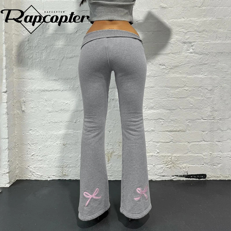 Rapcopter Bow y Sweatpants Low Waisted y2k Grey Trousers Women Streetwear Vintage Fashion Pants Korean Casual Clothes 250122