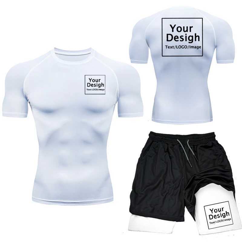 Mens Custom Printed Compression Set Your Design Gym Shirt +Workout Shorts Quick Dry Breathble Athletics Rashguard Suits X250129