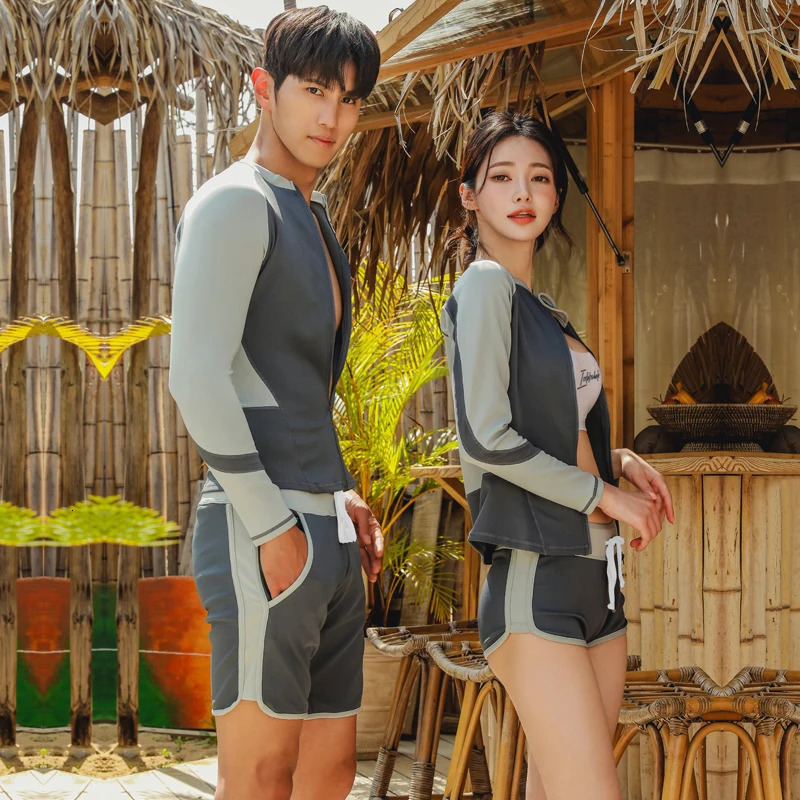 Rash Guards Couples Patchwork Long Sleeve Multi Pieces Swimsuit Swimwear Bathing Suits Surfing Long Pant Women Men Boy Girl 250117