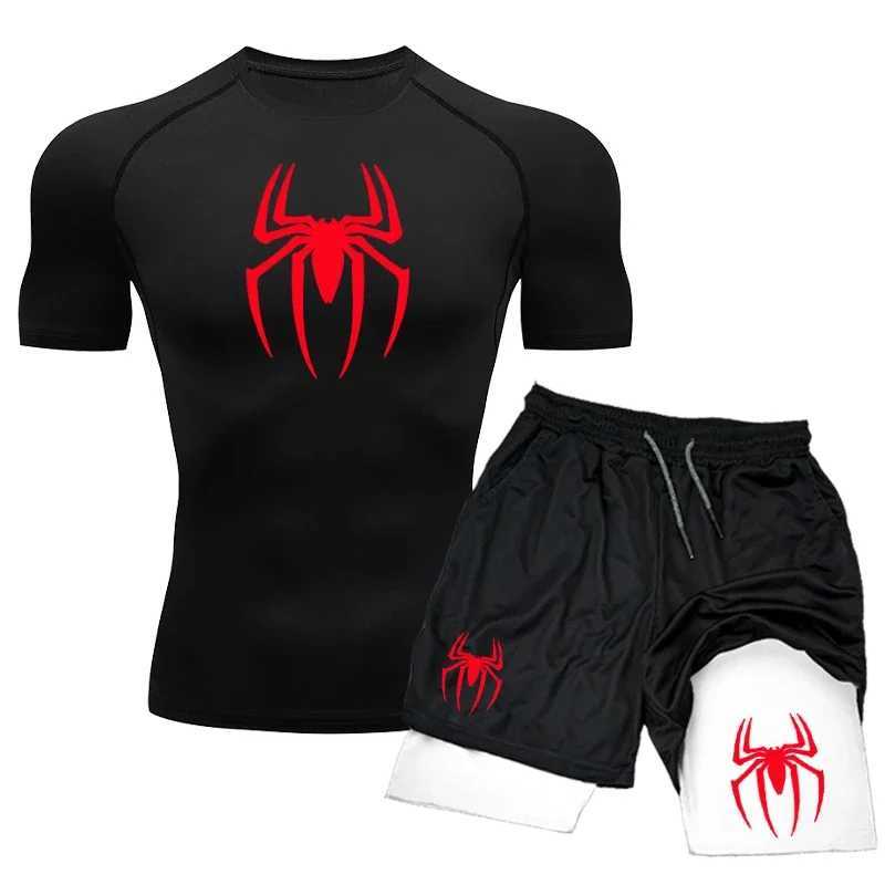 Summer New Compression Shirts Men Fitness Gym Sport Running Shorts+Shirt 2PCS Suit Workout Quick Dry Short Sleeve Sets For Men X250129
