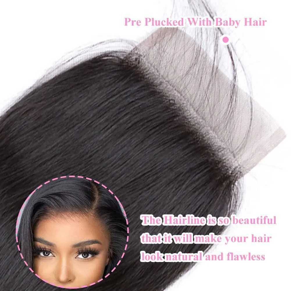 Straight Bundles and Clo Brazilian Human Hair 3 Bundles with 4x4 HD Clo Pre Plucked Natural Black Bundles with CloXJ250120
