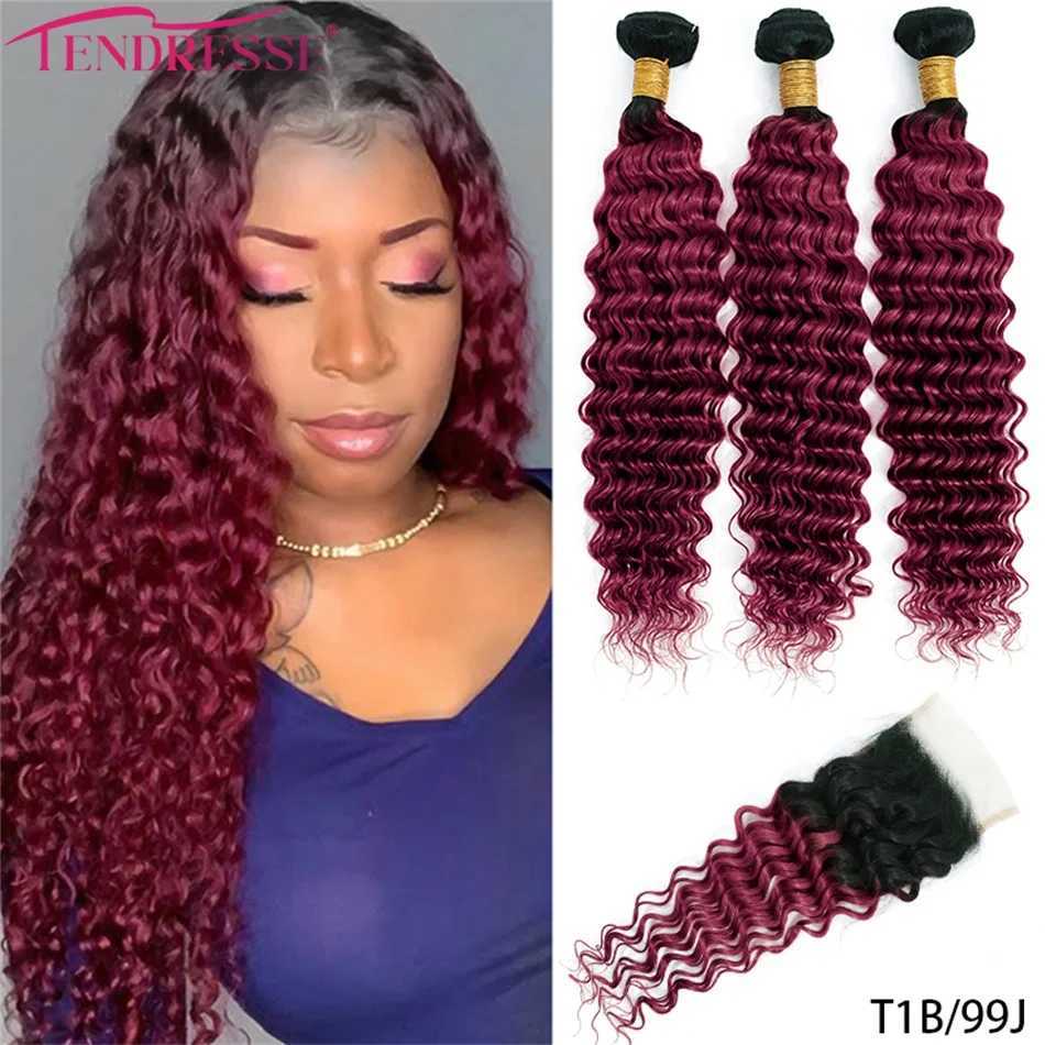 12A Ombre Brazilian Virgin Curly Hair 3 Bundles With Clo Ombre Deep Wave 3 Bundles With Clo 100% Human Hair With CloXJ250120