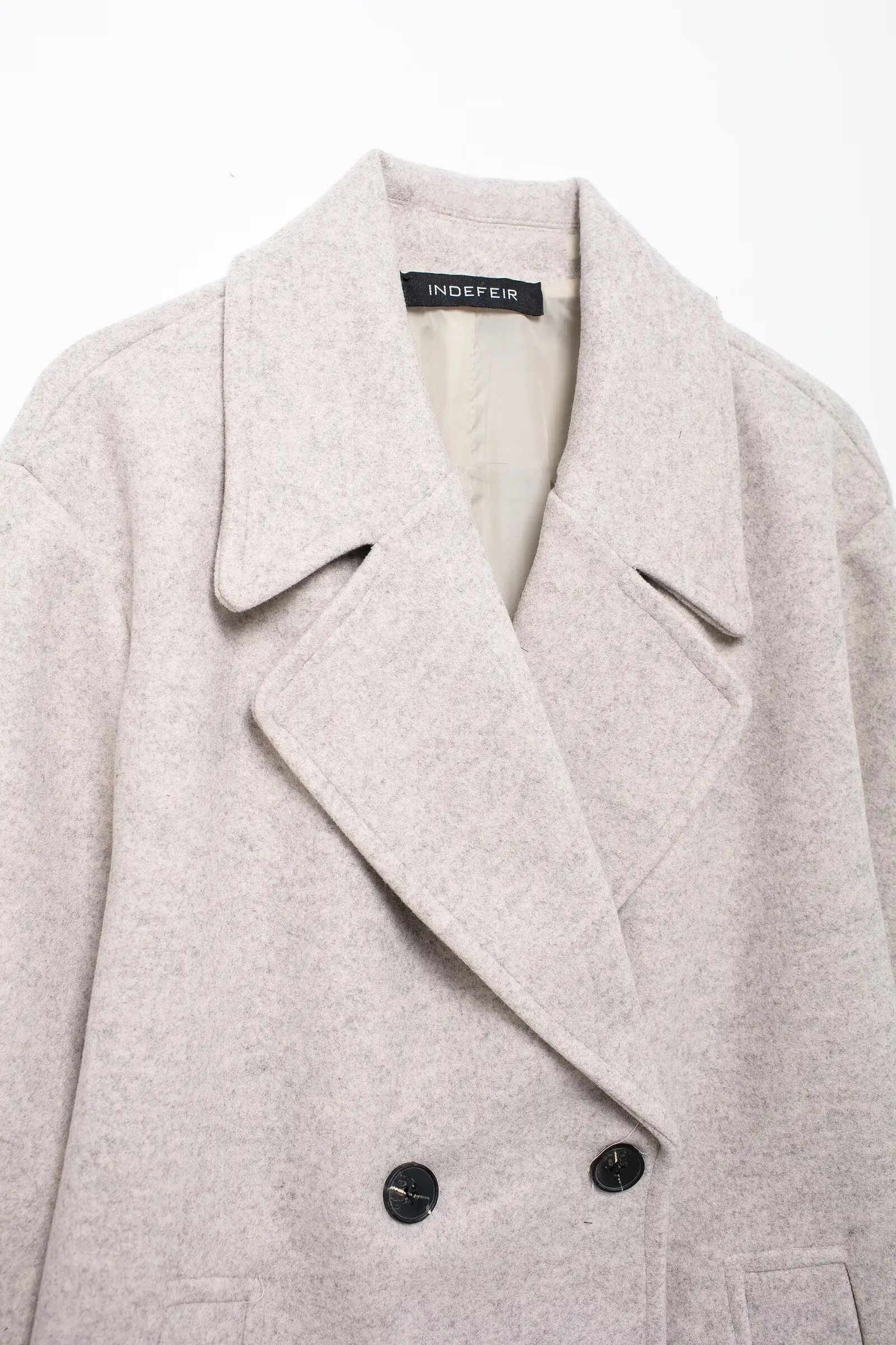 TRAFZA Women Winter Casual Wool Blend Notched Lapel Collar Coat Chic Doublebreasted Trench Coats Oversized Female Long Jackets 250110