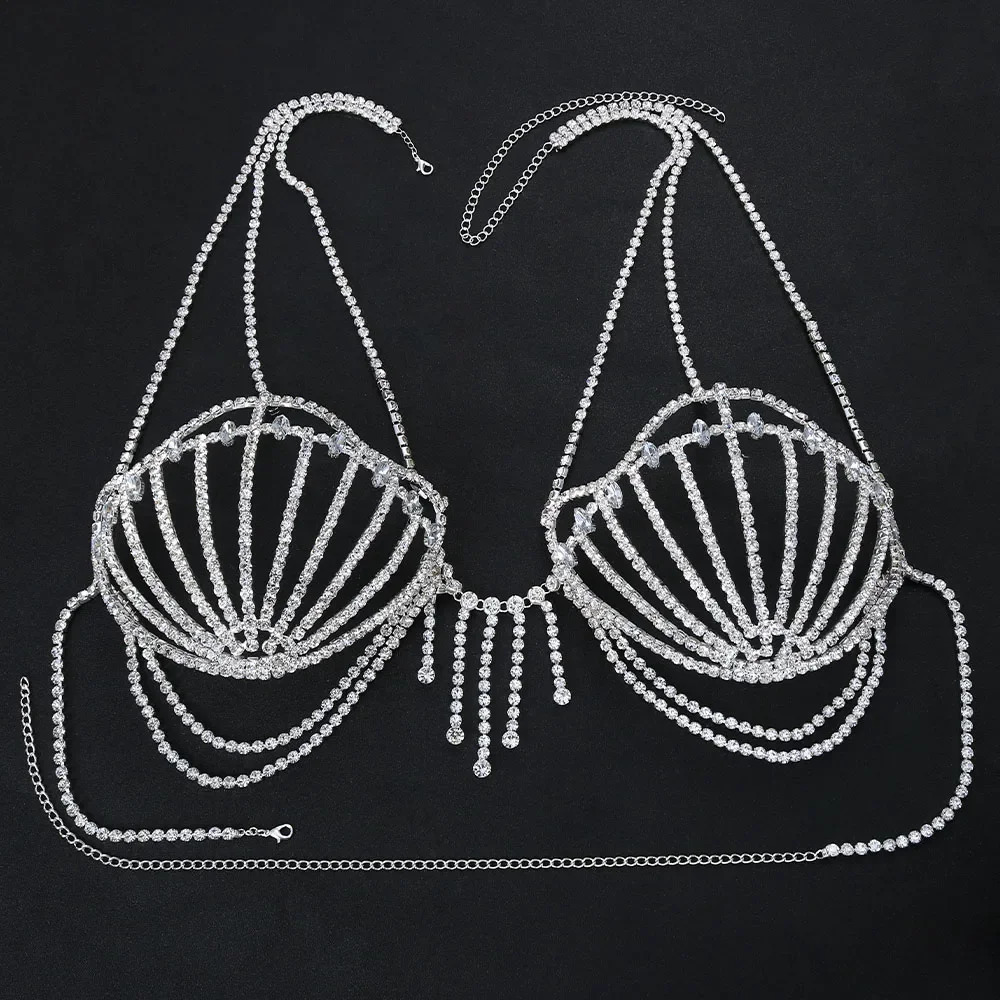 Fashion Bikinis Rhinestone Bra Chain Dress Chest Accessories Nightclub Clothing Festival Crystal Body Jewelry Top for Women 250121