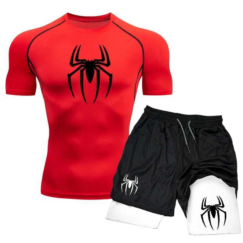Summer New Compression Shirts Men Fitness Gym Sport Running Shorts+Shirt 2PCS Suit Workout Quick Dry Short Sleeve Sets For Men X250129