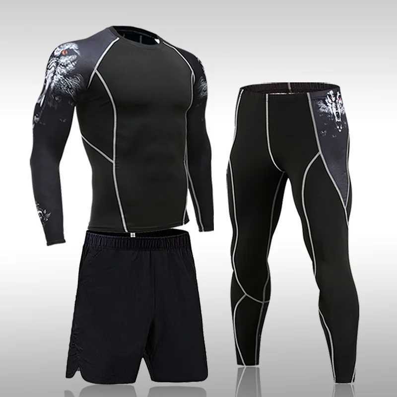 Mens quick drying sportswear compression clothing fitness training kit hot underwear mens running sportswear MMA Rashgard X250129