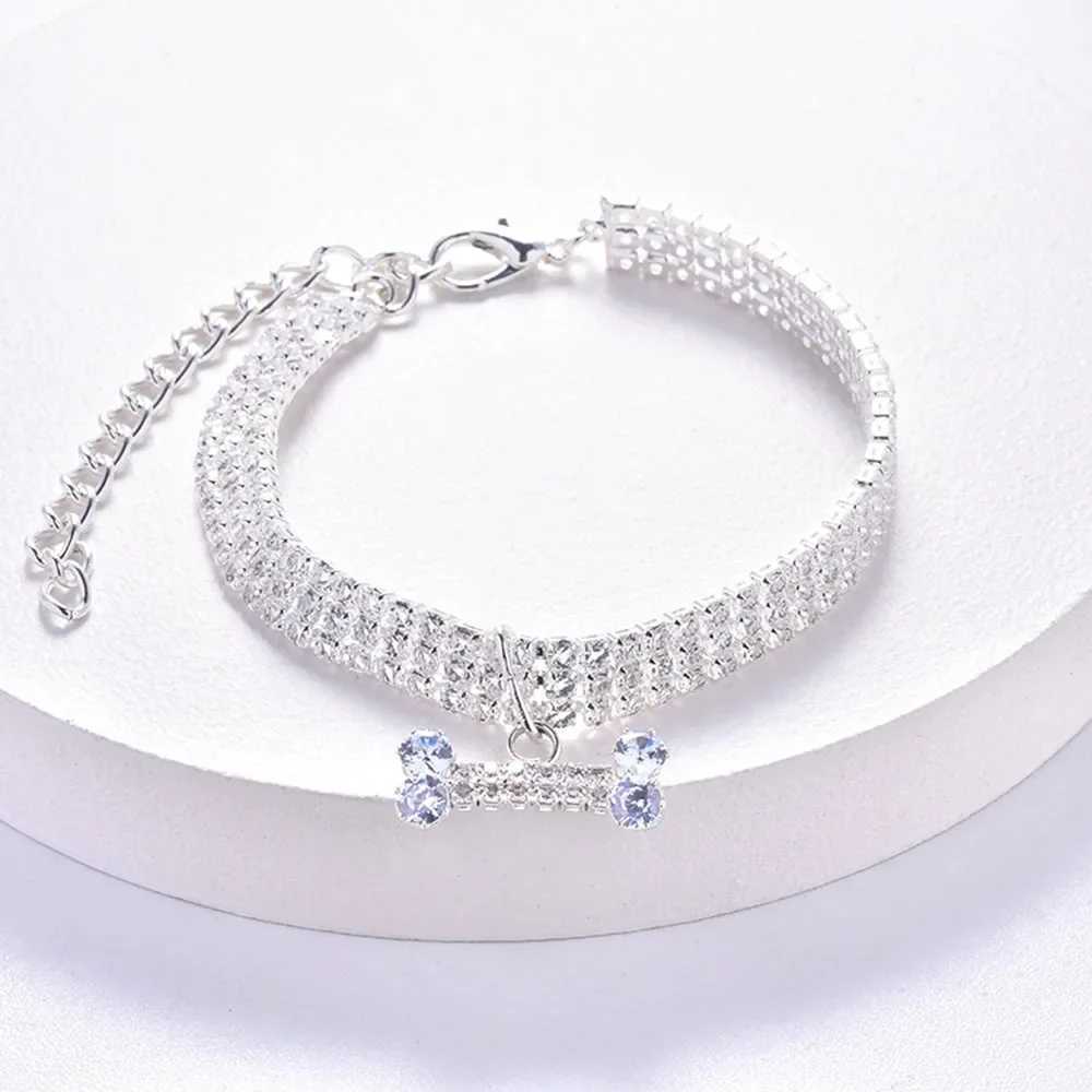 Dog Diamond Necklace Adjustable Fancy Jewelry Collar with Bling Rhinestones Bone Charm Girl Puppy Wedding Collar Cat Accessories X250129