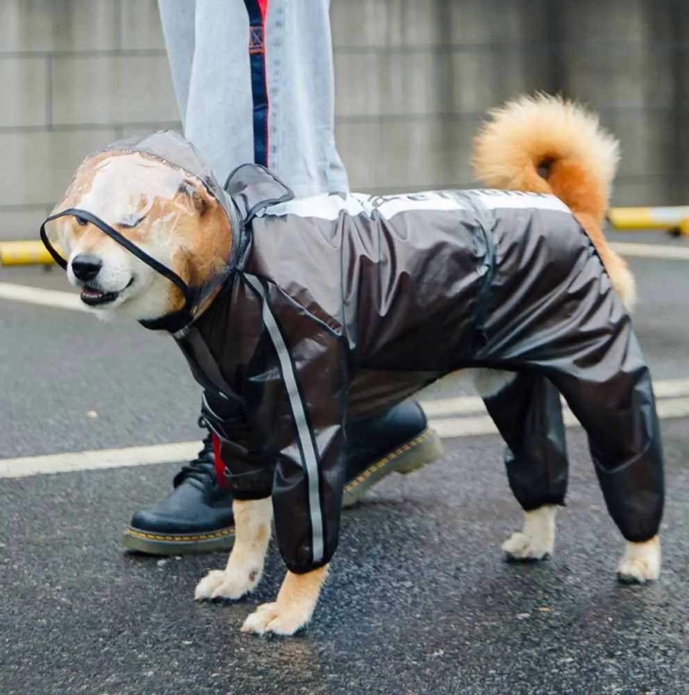 Dog Raincoat Transparent Reflective 4-Legs Waterproof Coat for Small Medium and Large Dogs Rain JacketXJ250121