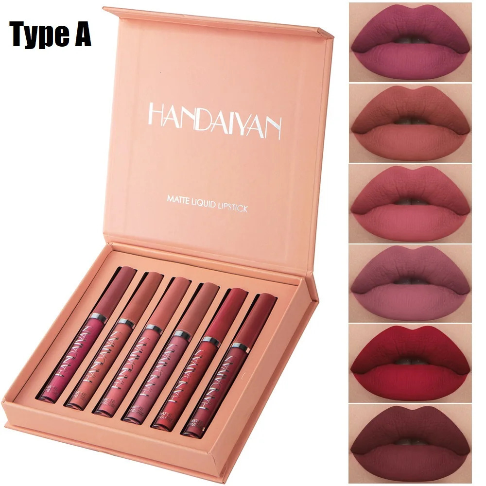 HANDAIYAN 6 Pcs/set Red Liquid Lipstick Velvet Matte Lip Gloss Nude Makeup Women Long Lasting Waterproof Beauty Cosmetics Tool 250108