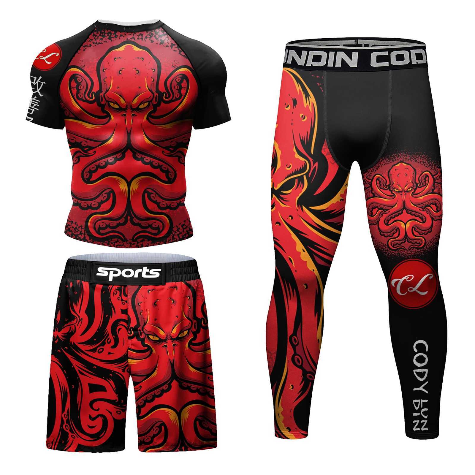 Sublimation Printing New Boxing MMA Rash guard Jujutsu T-shirt Set Taekwondo Shirt Sports BjJ Gi Muay Thai Shorts Sportswear X250129