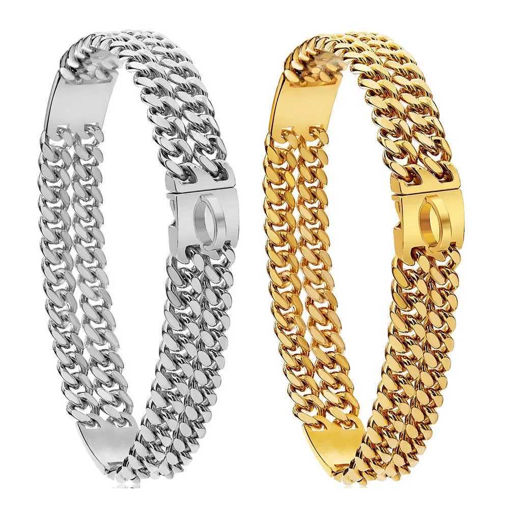 Heavy Duty Stainless Steel Dog Collar 12mm Double Row Chain Collar Gold Cuban Link for Medium Large Dogs Metal Pet Chain Collar X250129