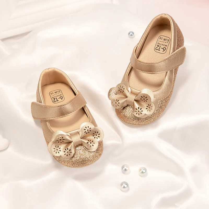 New Baby Girl Shoes Flower Gold Sparkling Bowknot Toddler Rubber Sole Anti-slip First Walkers Infant Newborn Baby Princess shoes X250129