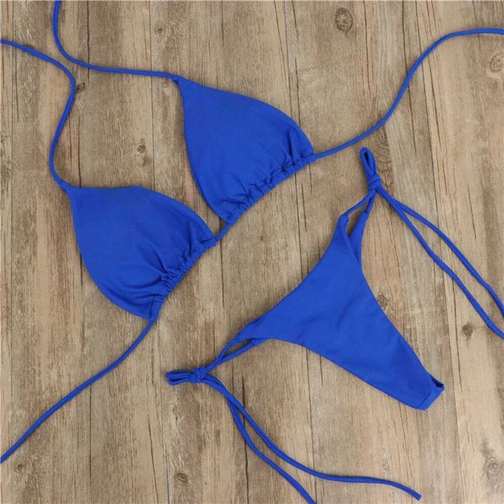 Women Split Thong Bathing Suit Lace Up Halter Panties and Bras Bikini Set Ultrathin Elastic Spandex Summer SwimwearXJ250120