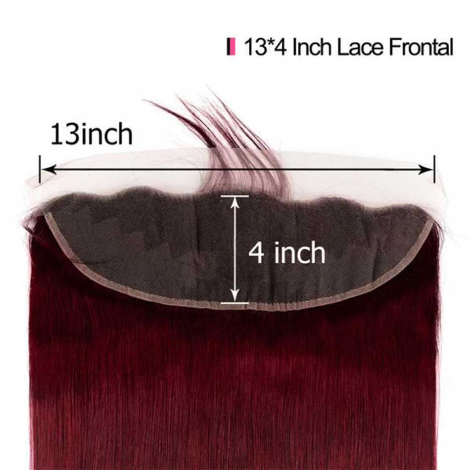 Straight Hair Bundles with Frontal 99j Burgundy Red Wine Color 100% Unprocessed Human Hair Weaves 3 Bundles with 13x4 HD FrontalXJ250120