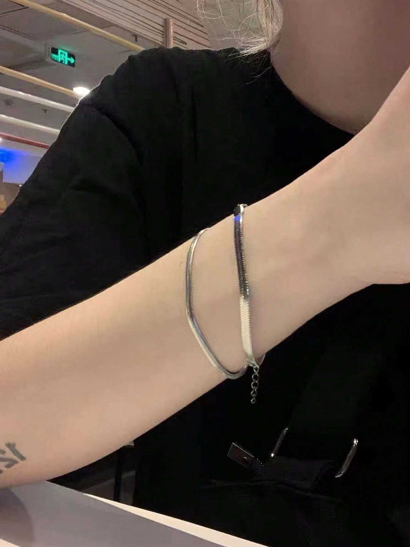 1pc Fashion Stainless Steel Simple Long Buckle Bracelet Suitable For Wens Daily Attendance Wear X250129