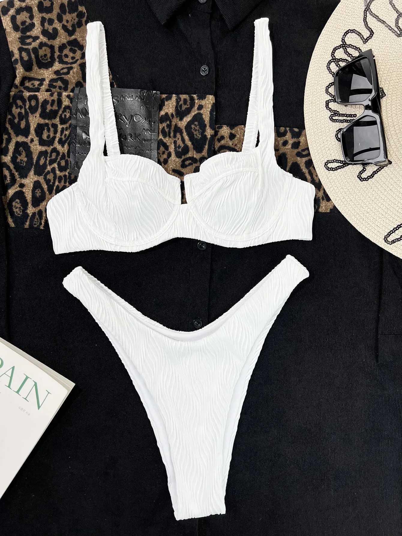 2024 New Solid White Swimsuit Woman 2023 Sexy Underwire U-neck Bikini High Waist Two Piece Swimwear Backless Beach Bathing SuitXJ250120