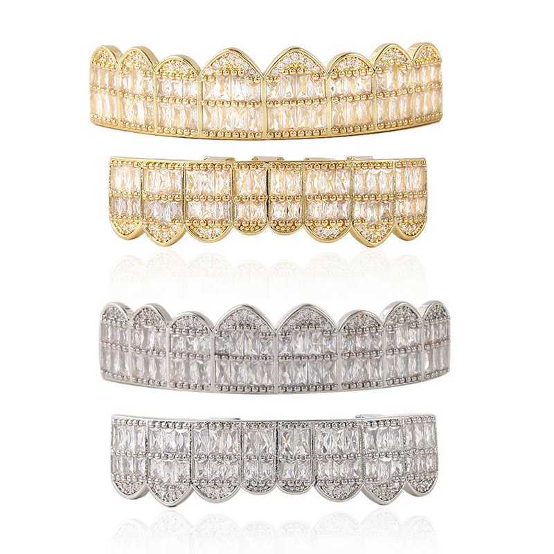 Hip Hop Full CZ Stones Long Teeth Grillz Caps Cubic Zircon Iced Out Micro Pave Top Bottom Charm Grills For Men Women JewelryXJ250114