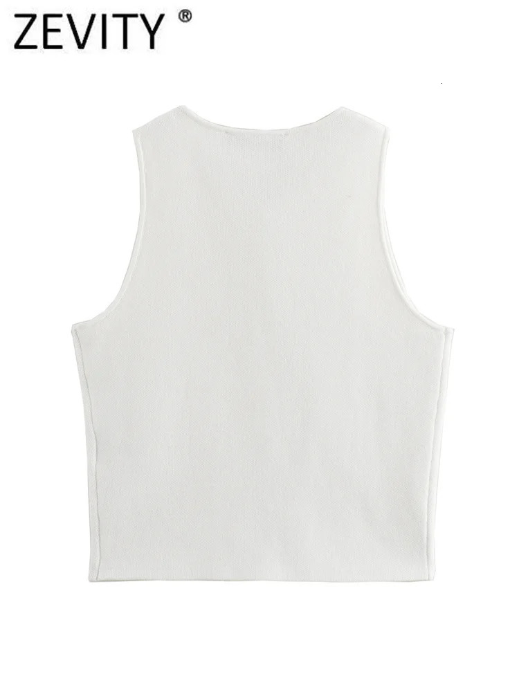 Zevity Women Basic O Neck Hem Hole Knitting Slim Short Blouse Female Chic Sleeveless Buttons Vest Shirt Blusas Crop Tops LS6236 250121