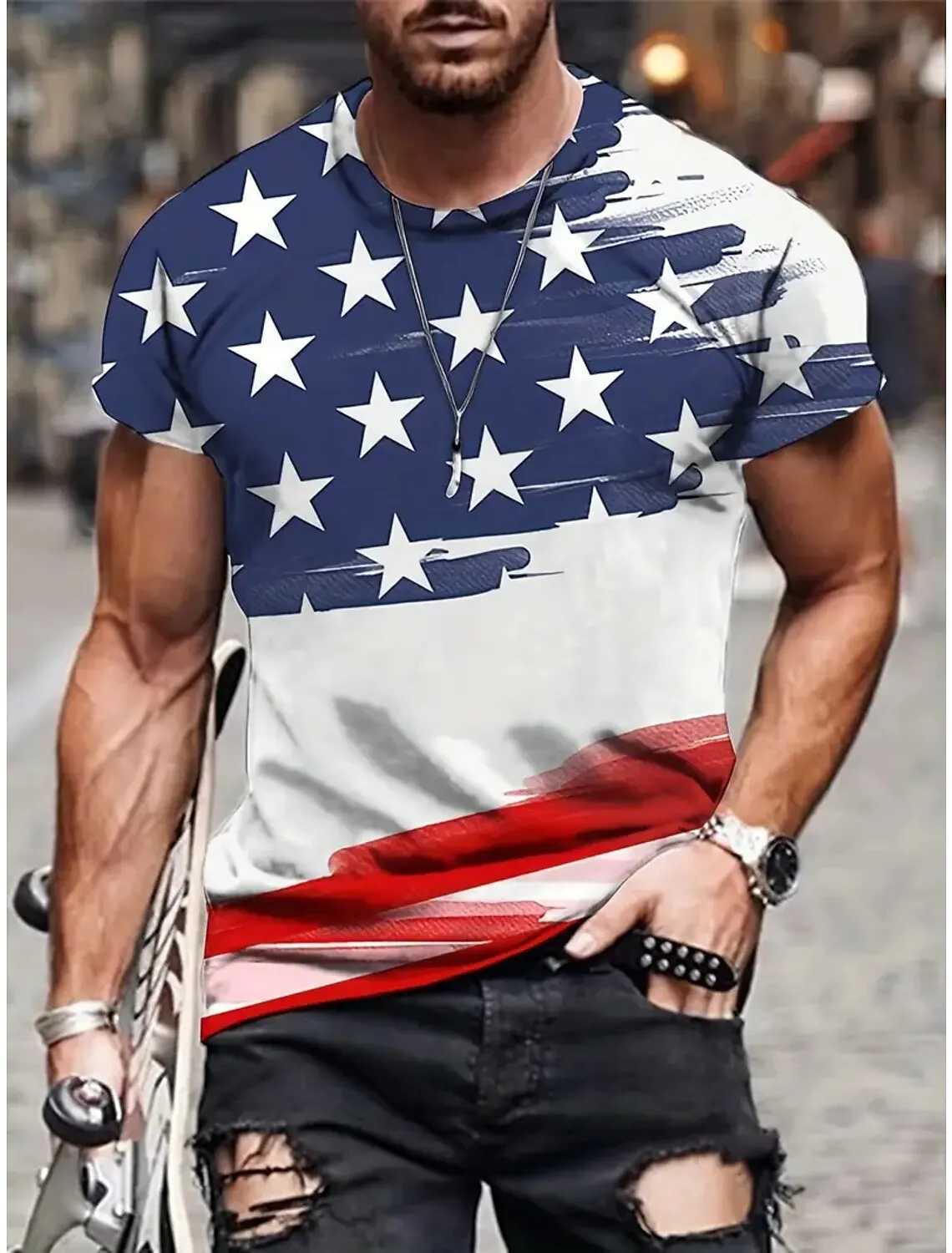Summer Mens T-shirt 3d Print USA Flag T Shirt Oversized Tees Tops Casual Short-sleeved American Streetwear Fashion Men ClothingXJ250117