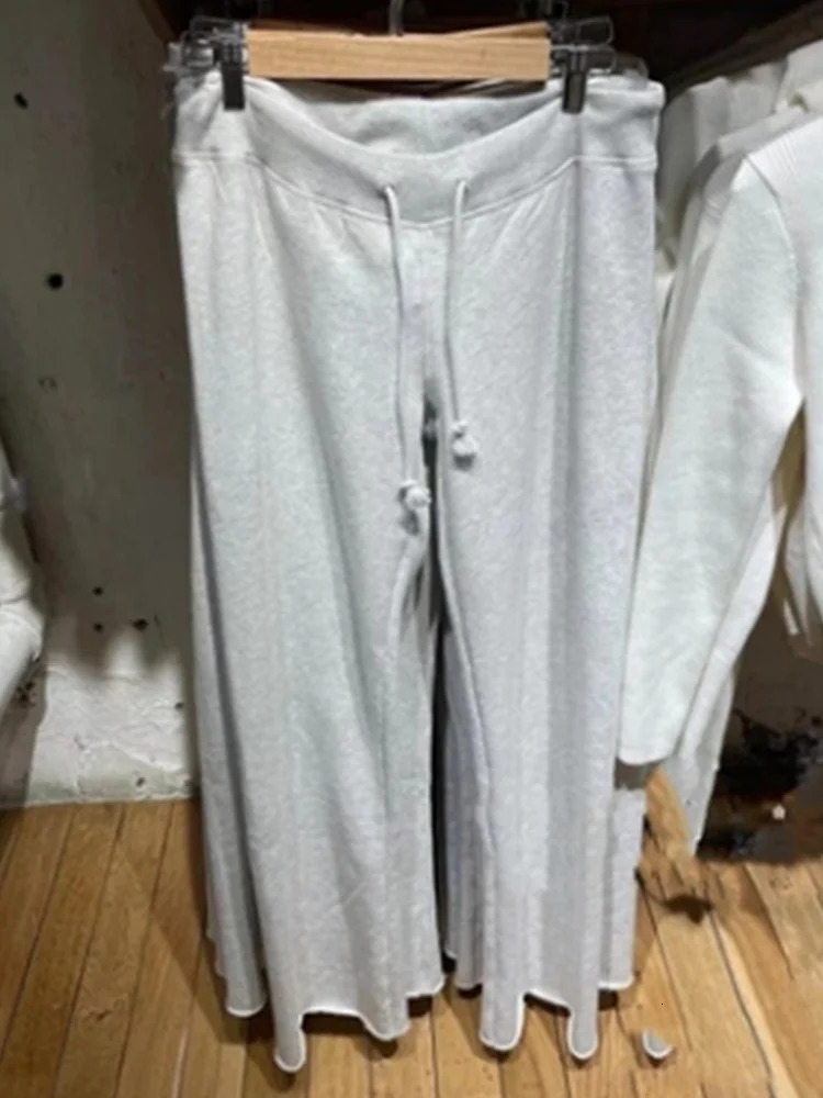 Casual Women Fashion Soft Cotton Drawstring Wide Leg Pants Summer Vintage Low Waist Solid Color Female Pants Women 250122