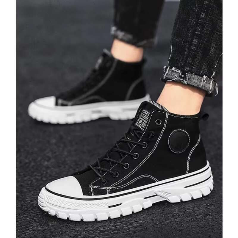 Men's Canvas Male High Top Casual Espadrilles British Style Gray Skateboarding Vulcanized Shoes Comfort Sneakers 2023 New