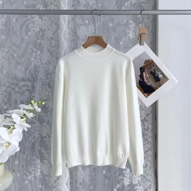 Autumn Winter Half High Neck For Women Sweater Vintage Basic Solid Knitted Tops Casual Slim Pullover Sweaters
