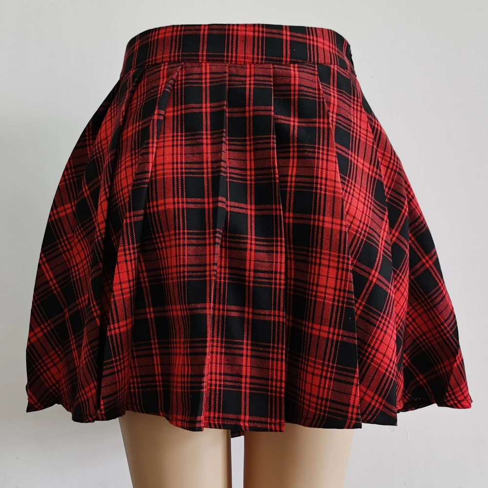 Gothic Sweet Women Pleated Skirt Fashion Plaid Mini High Waist Chic Kawaii Summer Casual Ladies 250110