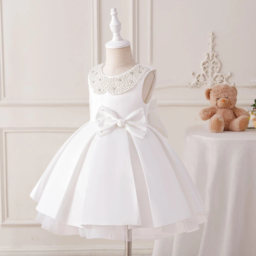 born White 1st Birthday Dress For Baby Girl Clothes Beading Princess Dress Girls Dresses Big Bow Baptism Party Gown 0-4 Year 250115