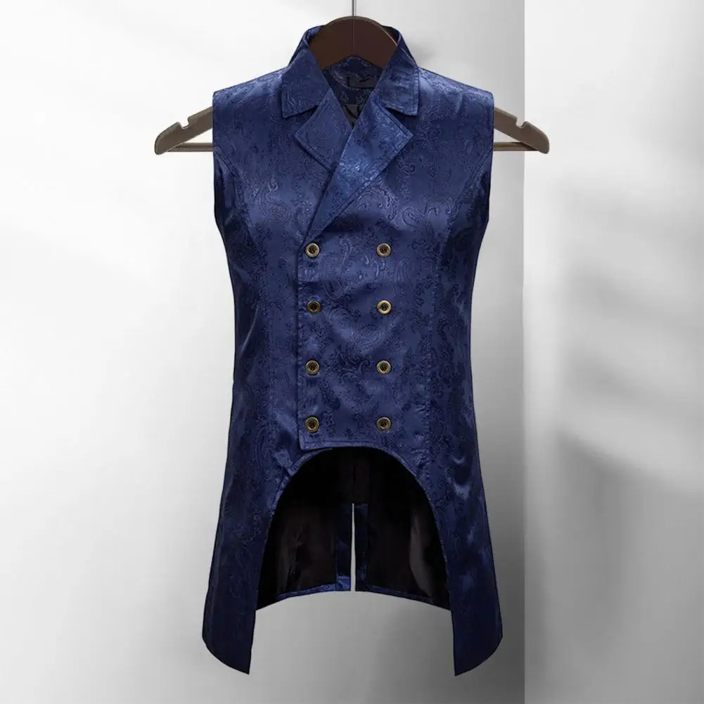 Men Vest Retro Sleeveless Slim Fit Mid Length Lapel Doublebreasted Split Hem Loyal Gentlemen Medieval Waistcoat 250114Z